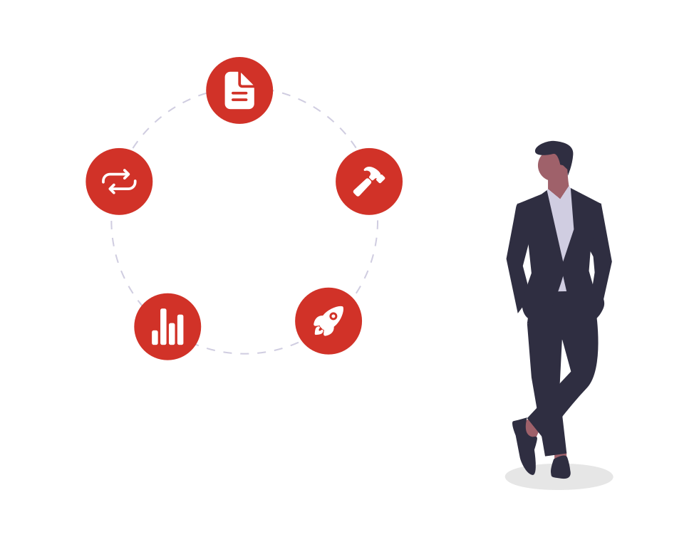 A user with abstract icons around them