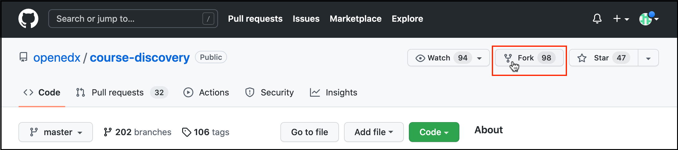 The "Fork" button at the top right of the screen