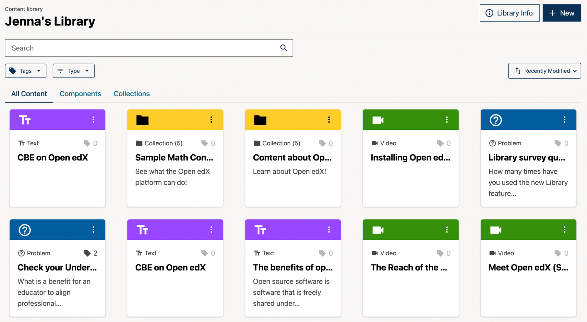 The Library Homepage with content units in individual tiles