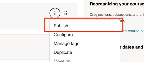 Publishing icons in the course outline.